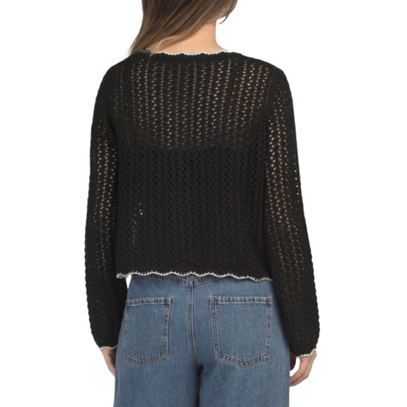 GEMMA+ JANE Black/ivory Scallop Edge Open Stitch Cardigan - Picture 2 of 2